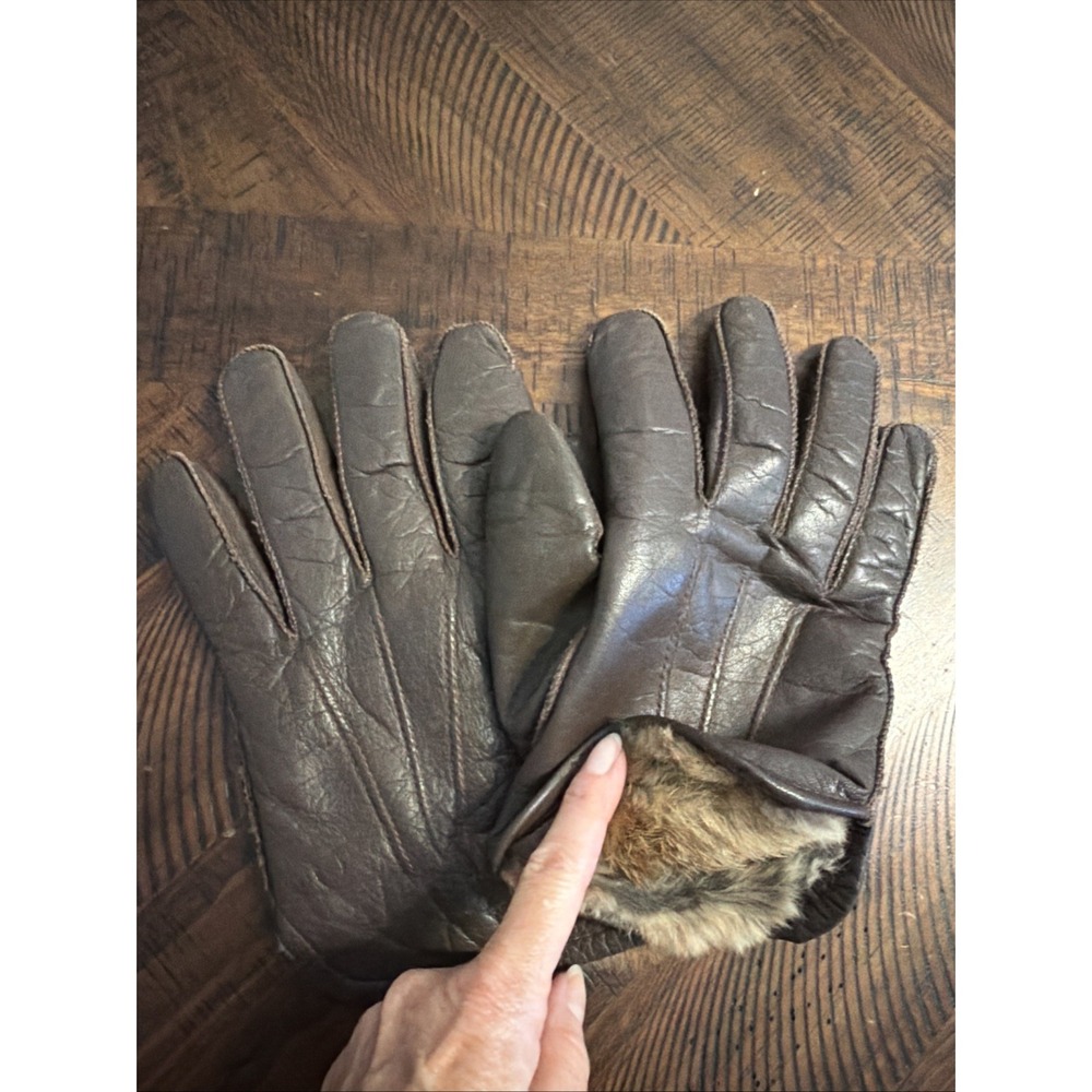 Vintage Mens 100% Fur Lined Gloves X-Large Brown Leather Driving Soft Luxury
